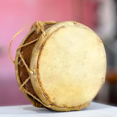 VINTAGE: Small Peruvian Rawhide Drum - Hand Crafted Home Decor - Collectible - Musical Decor - Instrument 