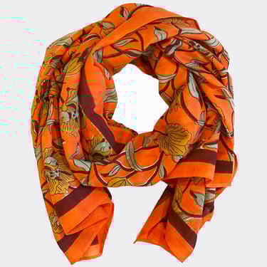 Hand Block Printed Scarf, Cotton Silk Scarf, Sarong, Pareo, Coverup, Wood Block Print, Border Print Scarf, Floral Block Print Large Scarf 