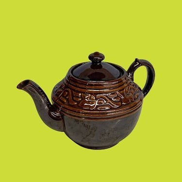 Vintage Teapot Retro 1940s Japanese + Brown Ceramic + Two Piece + Made in Occupied Japan + Serving + Hot Beverages + Teatime + Made in Japan 