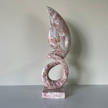 Vintage Pink Marble Abstract Bird Sculpture 