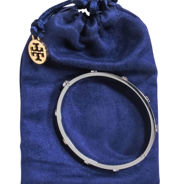 Tory Burch - Silver 'T' Logo "Miller Stud Hinge" Bracelet