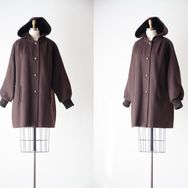 brown wool coat 80s 90s plus size vintage Miss New Yorker oversized corduroy hooded jacket 