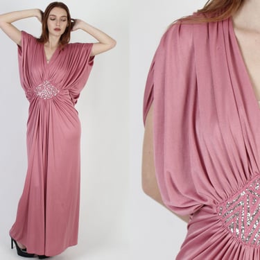 1970s Glamorous Grecian Disco Dress, Greek Plunging Roman Toga Costume, Vintage 70's Avant Garde Long Dress 