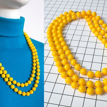 Extra Long Vintage Yellow Beaded Necklace - Perfect for Layering 