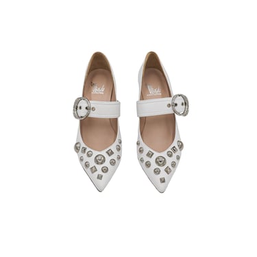 White Studded Pointed Kitten Heel Pumps Size 38 Bridal Low Heel Pumps Pointed Toe Pumps Mary Jane Pumps Low Stiletto Heel Leather Pumps 