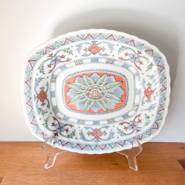 Coral, Mint and Blue Chinoiserie Platter. Vintage Andrea by Sadek Porcelain Japanese Shallow Bowl. 