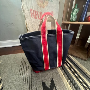 Vintage 80 LL Bean Multi Colored Red Blue Boat and Tote Bag Medium Size 