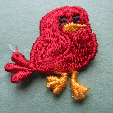 red bird appliqué vintage 1970s silly chickadee patch trim 