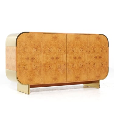 Leon Rosen for Pace Style Mid Century Brass and Burlwood Credenza - mcm 