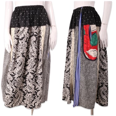 80s KOOS Van Den AKKER patchwork skirt L XL / vintage 1980s appliqué cottage core full skirt designer M 