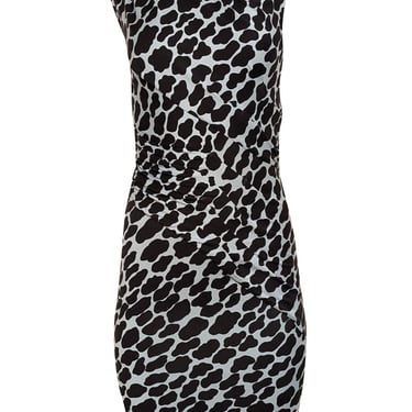Diane von Furstenberg - Blue & Black Spotted Print Midi Ruched Dress Sz 0