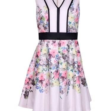 Ted Baker - White w/ Green & Pink Floral Print Sleeveless Dress Sz 6