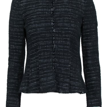 Rebecca Taylor - Black & White Tweed Jacket w/ Pearl & Embroidered Neckline Sz 0