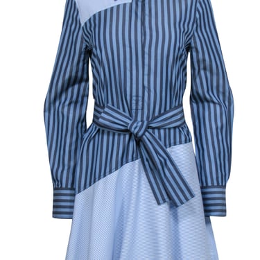 Derek Lam - Blue Mixed Stripe Print Belted Shirt Dress Sz 8