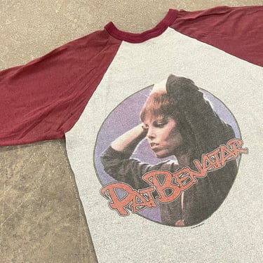 Vintage Pat Benatar Raglan Tee 1980s Precious Time + World Tour + Size Large + Maroon and Grey + Concert + Band T-Shirt + Unisex Apparel 