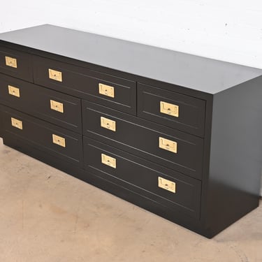 Henredon Hollywood Regency Black Lacquered Campaign Dresser, Newly Refinished