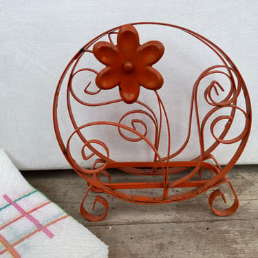 Vintage Napkin Holder, Orange Metal Flower Groovy Design, Holds Paper Napkins, Dinner Table, Household Supplies, Housewarming Gift 