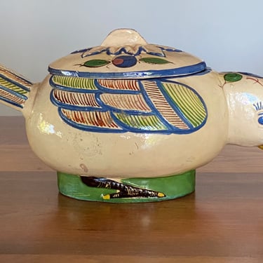 Vintage Mexican Pottery Chicken Bird Covered Casserole 