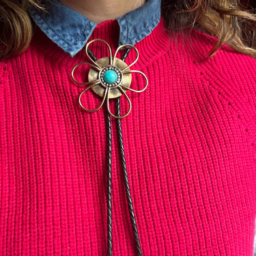 Amazonite Daisy Bolo oversized statement Bolo Tie // bolo necklace handmade with american leather 