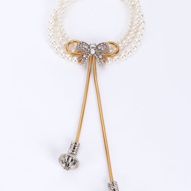 2012 C Pearl Rhinestone Bow Drop Choker Necklace