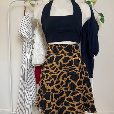 Vintage 1990s Silk Mini Skirt - Animal Print High Waist Skirt - Size Small 