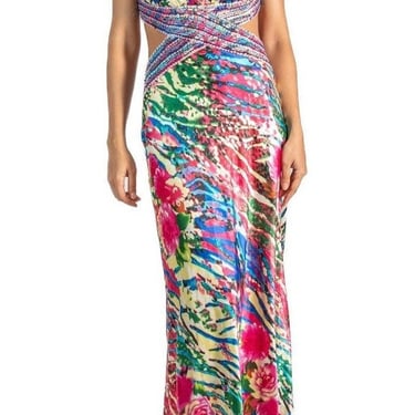 1990S Multicolor Sequined Silk Gown 