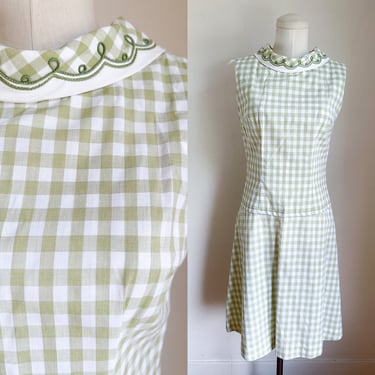 Vintage 1960s Pale Green Gingham Dress / XS 