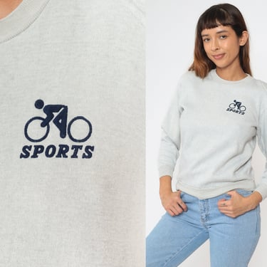 80s Bike Sweatshirt Sports Bicycle Shirt Heather Grey Slouch Crewneck Pullover 1980s Vintage Graphic Retro Cotton Extra Small xs 