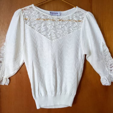 Sweet Vintage 70s 80s White Lace Sweater 