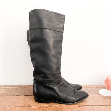 Vintage ‘80s Nordstrom’s Italy black lambskin boots, genuine leather butter soft | cool vintage slouch boots, almond toe boots, 37 1/2 or 7M 