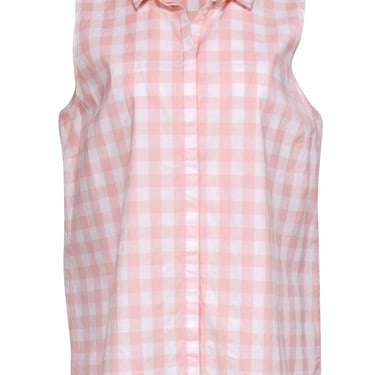 Lafayette 148 - Pink & White Gingham Sleeveless Collared Shirt Sz L