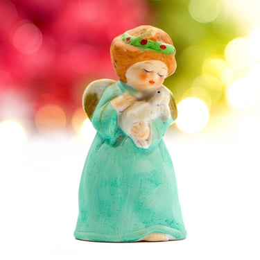 VINTAGE: 1978 -  Jasco Porcelain Bell - Merribells Christmas Angel - Green Dress - Bunny Hugs Bell - Christmas Ornament - SKU 15-A2-00006364 