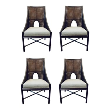 Barbara Barry for Baker / McGuire Organic Modern Dark Tobacco Canned Dining Chairs Set of Four