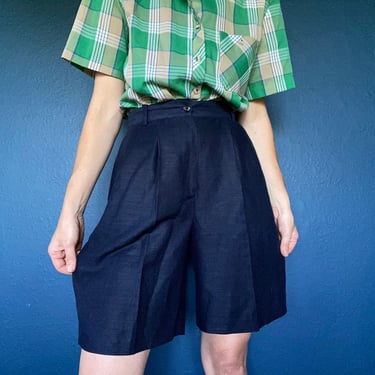 vintage navy linen high waisted shorts 