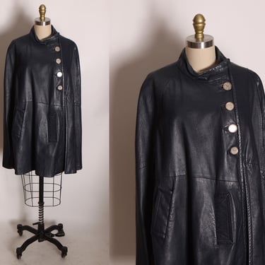 1960s Dark Navy Blue Leather Button Up Cape by Neff’s Springfield MO 