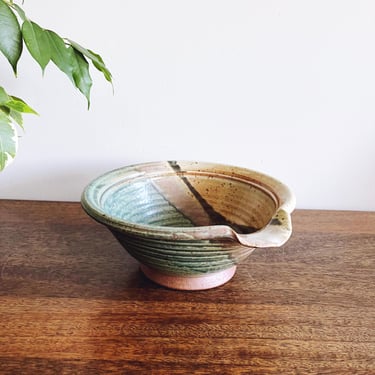 vintage stoneware bowl with spout - signed by artist 