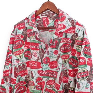 vintage Coke shirt / flannel shirt / 1990s Coca Cola all over print flannel baggy pajama shirt XL 