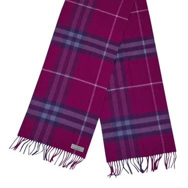 Burberry - Pink & Purple Plaid Fringe Hem Cashmere Scarf