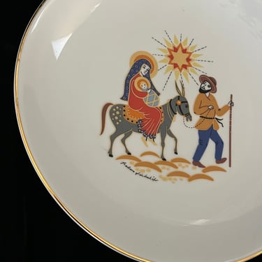 Holy Family Nativity Decor, Collectible Plate, Christmas Holiday Decor, Germany, Signed, Vintage 