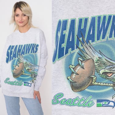 90s Seattle Seahawks Sweatshirt Football Sweatshirt NFL Crewneck Pullover Heather Grey Vintage 1990s Salem Sportswear Medium 