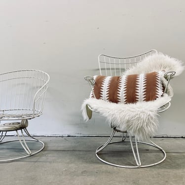 Mid Century Homecrest Swivel Chair | White Wire Metal Arm Chair | Patio Deck Outdoor Lounge | Seating Dining Armchair Bounce Swivel 