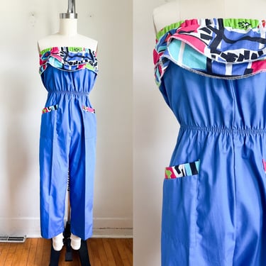 Vintage 1980s Strapless Jumpsuit / S-M 