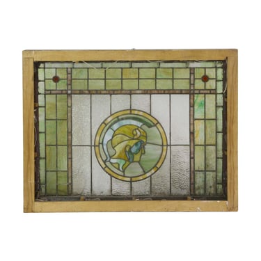 Reclaimed 1910s Roman Soldier Head Stained Glass Window