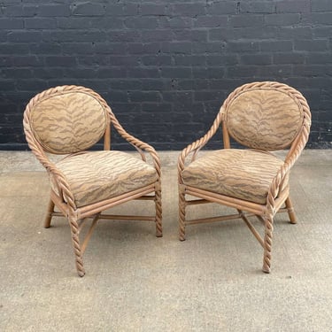 Pair of Signed Vintage Boho Rattan Arm Chairs by McGuire, c.1980’s 