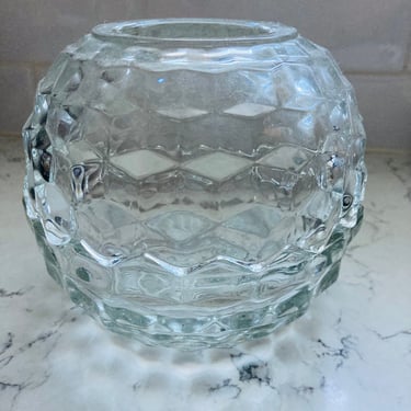 Vintage Fostoria American Round Crystal Cubist Design Round Shape Clear Fairy Lamp by LeChalet