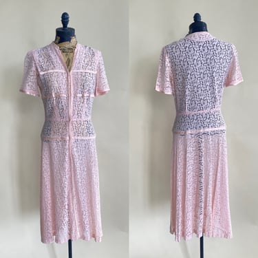 1940s Pink Pastel Lace Party Dress. M. By Copperhive Vintage. 