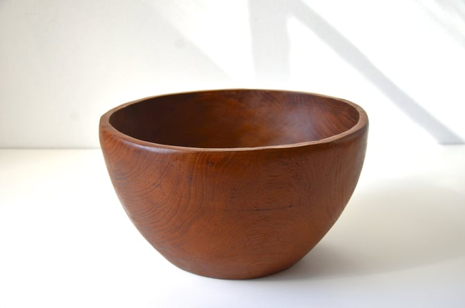 Large 12" Danish Mid-Century Modern Solid Teak Wood Fruit Bowl, Thailand 