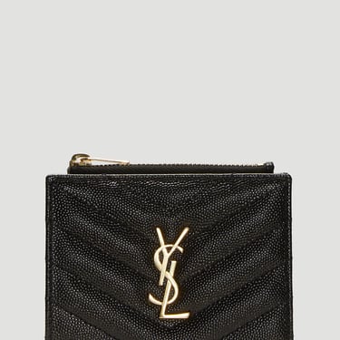 Saint Laurent Women Monogram Grain De Poudre Zipped Card Case