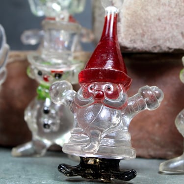 Set of 6 Clear Resin Ornaments from the 1970s - Vintage Santa, Elves, Snowman, Angel, Christmas Tree - Made in Hong Kong | Bixley Shop 