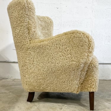 Sheepskin Danish Modern Lounge Chair 